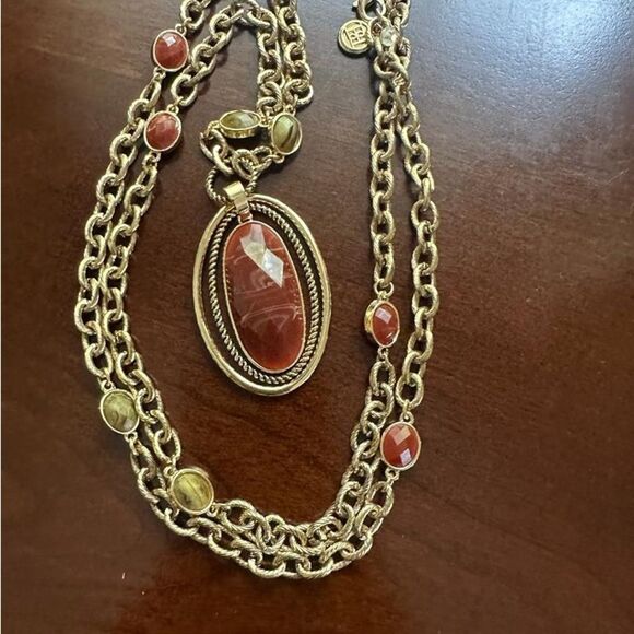 Dana Buchman red stone long gold tone necklace with multi stones - Picture 5 of 5